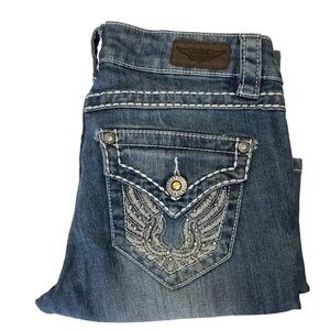 HARLEY DAVIDSON Boot Cut Distressed Denim Jeans w/ Rhinestone Pockets -‎ Size 2P